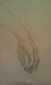 pencil drawing of a hand, relaxed